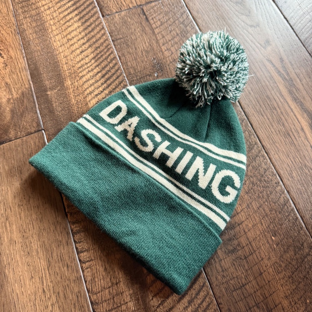 Goodfellow & Co NWOT Mens Green Dashing Striped Pom Pom Cuffed Beanie Hat